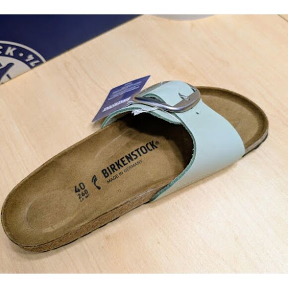 Birkenstock Madrid Big Buckle Matcha Green Nubuck Leather Slide Sandals EU40 NIB - Picture 10 of 14
